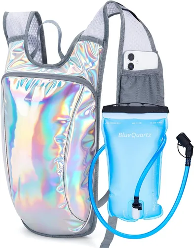 Vista 9 de Blue Quartz Rave Hydration Backpack, Reflective Hiking Pack with 2L Water Bladder & Phone Pocket, Hydro Pack with Insulated Compartment for Festival