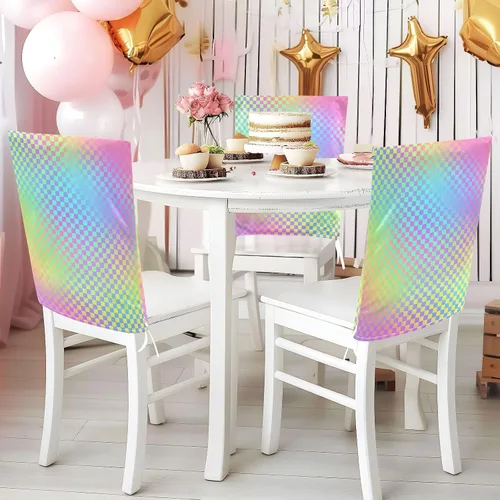 Vista 5 de Juego de 6 fundas decorativas de diseño láser colorido a rayas para silla para festivales (Pascua, graduación, etc.) fundas extraíbles para sillas