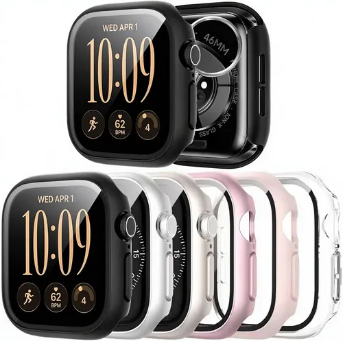Vista 14 de JERXUN Paquete de 6 fundas con protector de pantalla para Apple Watch Negro/transparente/oro rosa/rosa/azul/verde