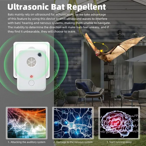 Vista 2 de Dispositivos de disuasión de murciélagos: Plug in Bat Disuasorio para Ático, Exterior e Interior - Sistema de eliminación de murciélagos
