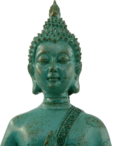 Vista 5 de ornerx Estatua de Buda sentado tailandés para decoración del hogar Verdigris 6.7