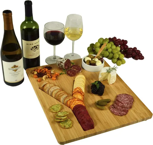 Vista 5 de Picnic at Ascot Monogram Bamboo Cheese/Charcutery/Cracker Tabla para servir - Incluye salsa de cerámica/cuenco de oliva con cuchara de bambú. letra