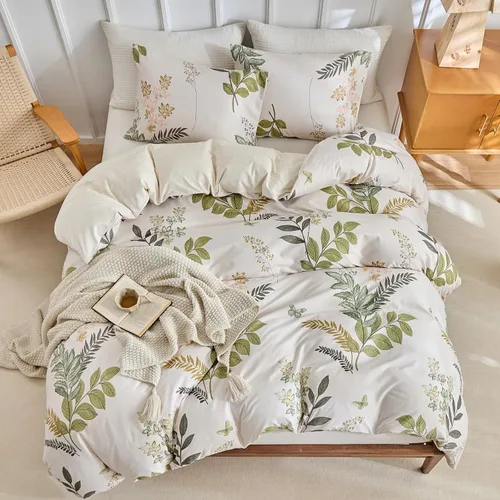 Vista 3 de Lekesky Funda de edredón reversible tamaño Queen, juego de funda de edredón tamaño Queen de 3 piezas, juego de ropa de cama de microfibra verde