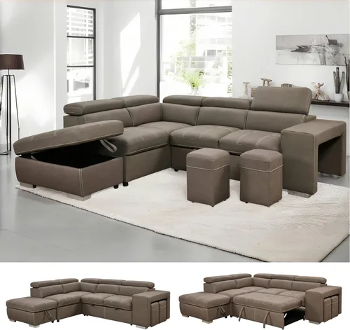 Vista 15 de THSUPER Sofá seccional reclinable de microfibra de 102 pulgadas en forma de L con cama extraíble y chaise de almacenamiento, sofás convertibles