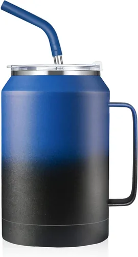 Vista 9 de zenbo - Vaso de acero inoxidable aislado al vacío con asa, tapa y popote, mantiene las bebidas frías hasta 36 horas, cuerpo a prueba de sudor, apto