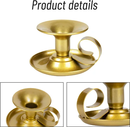 Vista 4 de Portavelas – 2 portavelas de hierro retro dorado para centros de mesa para bodas, fiestas, Navidad, decoración de mesa del hogar (dorado, 2 unidades)