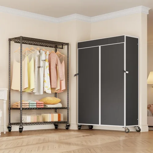 Vista 7 de Higeego H4 Plus Perchero Enrollable con Cubierta, Perchero de Ropa Resistente con Ruedas, Closet Portátil para Colgar Ropa, Organizador