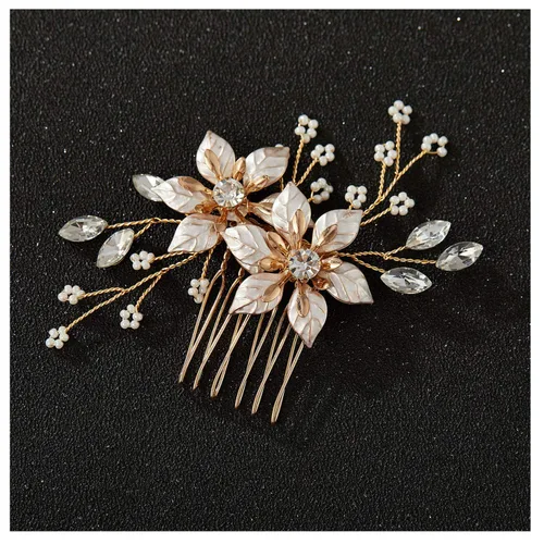 Vista 8 de SWEETV Peine de pelo de boda dorado hecho a mano, clip de pelo nupcial para boda, accesorios para el cabello
