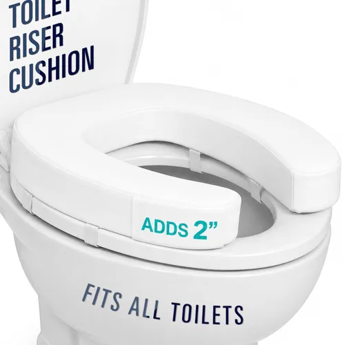 Vista 12 de Asiento de Inodoro Vive (Espuma Acolchada Suave) - Fácil de Limpiar, Acolchado Suave para Baño - Apto para Asientos Estándar y Alargados - Donut