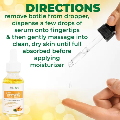 Vista 7 de Suero de cúrcuma para rostro y cuerpo – Suero iluminador de piel natural para manchas – Reparación facial de cúrcuma limpia la piel, combate el acné