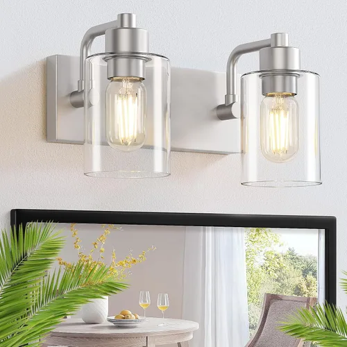 Vista 15 de Dpyrrhic Luces de Baño Negras Mate de 2 Luces Sobre Espejo con Pantalla de Vidrio Transparente, Luminarias Modernas de Baño para Cocina, Sala