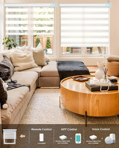 Vista 3 de Persianas motorizadas de cebra para ventanas, persianas inteligentes con control remoto, filtrado de luz, compatibles con Alexa Google Home
