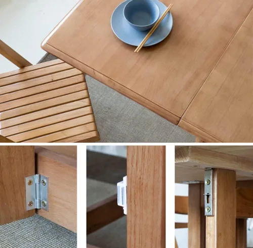 Vista 7 de LAKIQ Mesa de comedor plegable de madera maciza con almacenamiento, mesa de cocina rectangular con cajones, mesa de cocina plegable con ruedas, solo