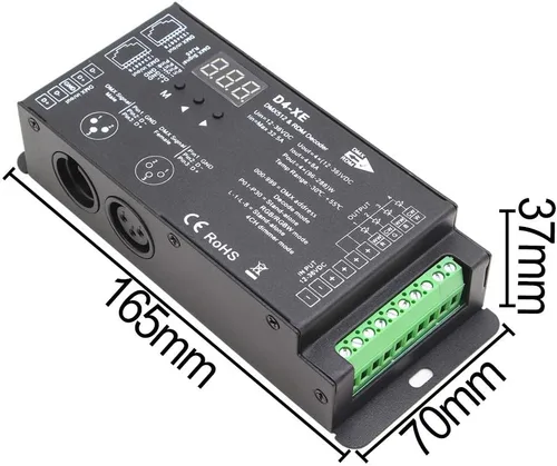 Vista 7 de Novabright Regis 4CH D4-XE 32A PWM sin parpadeo suave atenuación 12V-36V Pantalla digital 8000Hz para luces LED RGBW 8A/CH Premium DMX Decodificador