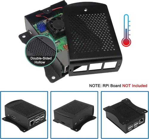 Vista 2 de Caja de metal para Raspberry Pi 3 para RPi 3, carcasa protectora de aluminio, carcasa montada en la pared con doble ventilador de refrigeración