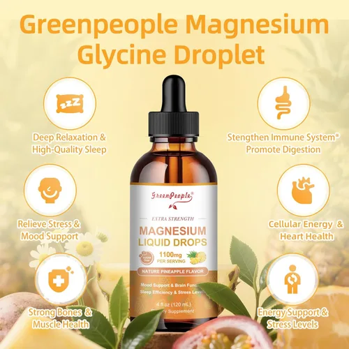 Vista 3 de GREENPEOPLE Gota líquida de glicinato de magnesio, 17 en 1, suplemento de complejo de magnesio triple de 4 onzas con glicinato de 400 mg y citrato