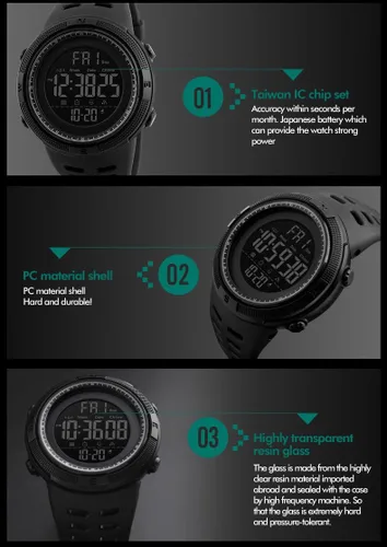 Vista 8 de Fanmis Militar esfera grande deportes día fecha digital luminoso negro silicona hombres mujeres reloj de pulsera, Negro -, Digital, movimiento