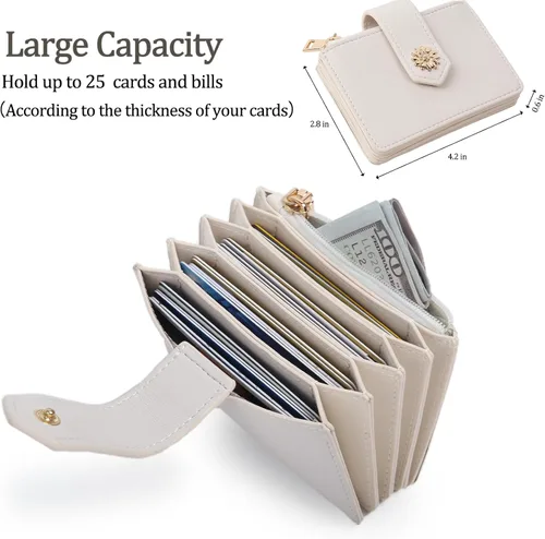 Vista 2 de Billetera pequeña para mujer RFID para mujer, carteras para tarjetas para mujer, delgada, cartera para tarjetas de crédito para mujer, beige-2
