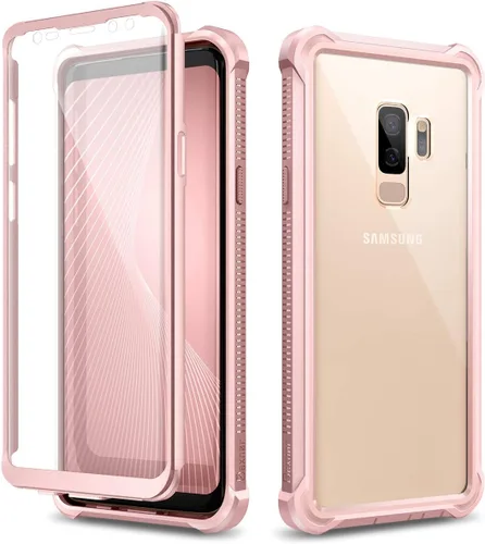 Vista 10 de Dexnor Funda compatible con Samsung Galaxy S9 Plus con protector de pantalla, marco galvanizado, cubierta trasera transparente, resistente 360