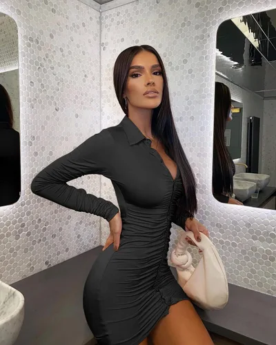Vista 5 de DAAWENXI Elegante vestido de club de manga larga fruncido con botones para mujer