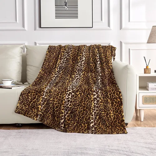 Vista 5 de Edenleaf - Manta con estampado de leopardo de forro polar, manta suave y acogedora para cama, sofá, viajes y camping, supersuave y mullida