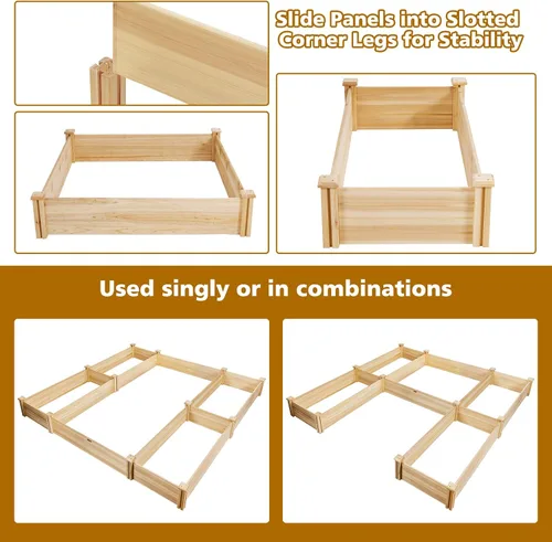 Vista 6 de S AFSTAR Cama de jardín elevada de madera, kit de jardinera divisible, cama elevada para plantar flores al aire libre, macetas sobre el suelo