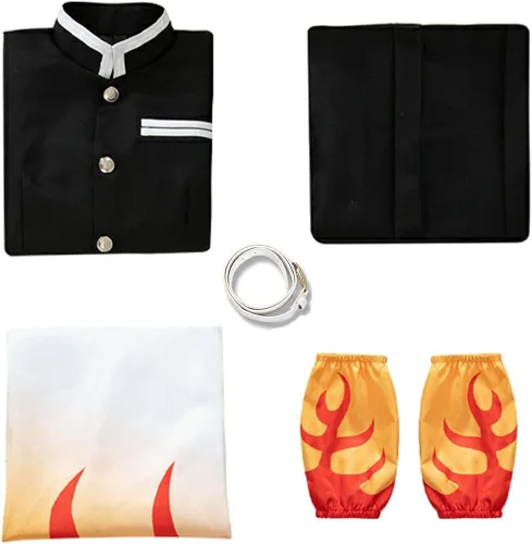 Vista 5 de Rengoku - Disfraz de cosplay de Rengoku conjunto completo de kimono con peluca