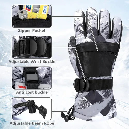 Vista 2 de Guantes de esquí, guantes de nieve impermeables y transpirables más cálidos para clima frío, se adaptan tanto a hombres como a mujeres, para padres