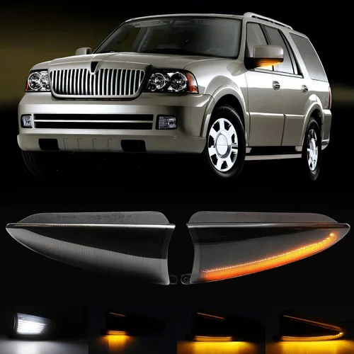 Vista 16 de Luz intermitente LED para espejo lateral compatible con Expedition Navigator 2003 2004 2005 2006, señales de giro secuenciales dinámicas ámbar, kit