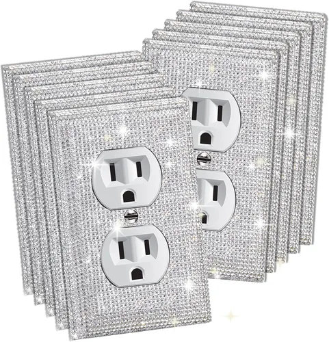 Vista 19 de 1 pieza de cubierta de placa de pared con diamantes de imitación brillantes plateados, cubierta decorativa para interruptor de luz con brillos