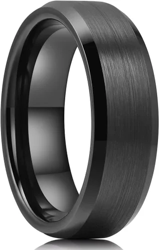 Vista 28 de King Will Anillo de tungsteno para hombres de King Will - Disponible en 6 mm a 10 mm, negro/plata, acabado mate, borde biselado pulido, ajuste