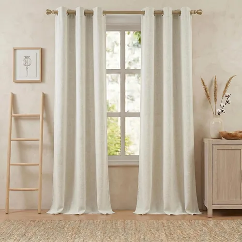 Vista 19 de Anpark Cortinas 100% opacas para dormitorio, cortina opaca de lino estilo granja de 84 pulgadas de largo, juego de 2 paneles, cortinas de ventana