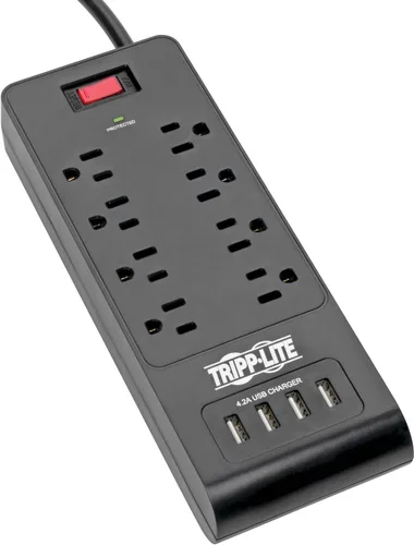 Vista 8 de Tripp Lite Regleta de protección contra sobretensiones de 6 tomas de corriente, 4 puertos USB, carga rápida de 4.2 A, cable de 15 pies, 900 julios