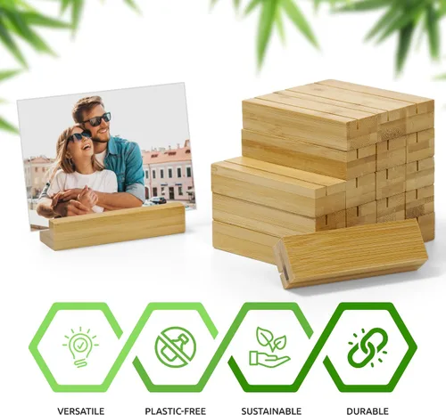 Vista 6 de ECENCE 20 soportes de madera para tarjetas de lugar, soportes para números de mesa, soporte de tarjeta de madera, soporte para tarjetas de nombre