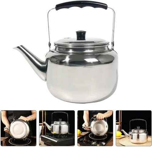 Vista 9 de Hervidor de té de acero inoxidable para estufa, hervidor de té clásico con base universal, hervidor de té para campamento, 3 L