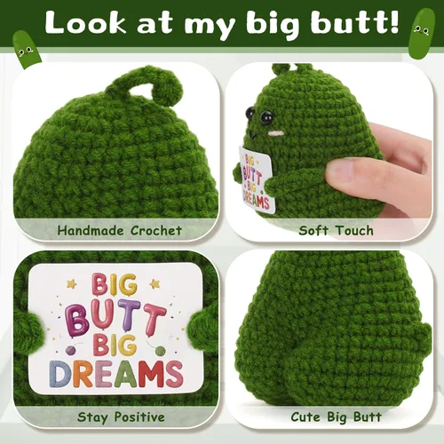 Vista 3 de Big Butt Potato - Divertida patata de ganchillo con tarjeta de afirmación de positividad para regalos divertidos de aliento (verde, 1P)