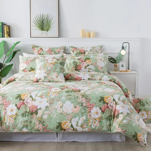 Vista 8 de FADFAY Juego de funda de edredón floral 100% algodón a rayas verdes y beige, ropa de cama de flores desgastadas con diseño de ramas botánicas