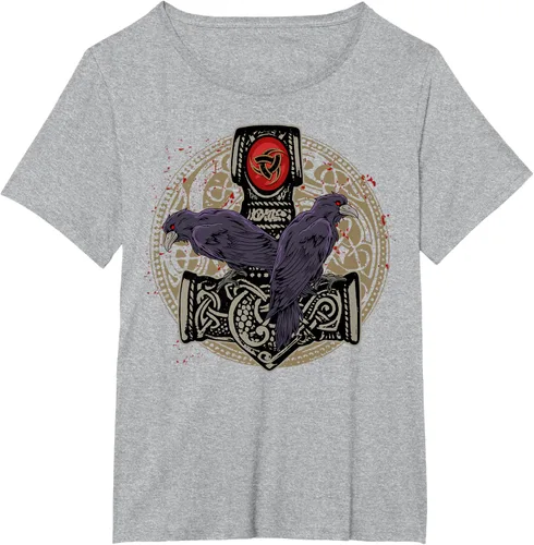 Vista 51 de Thors Hammer Mjolnir Huginn and Muninn Odin Raven - Camiseta, Negro, S