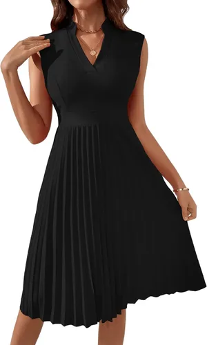 Vista 4 de SweatyRocks Vestido elegante sin mangas con cuello en V para mujer, vestido plisado liso