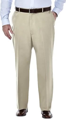 Vista 19 de Haggar Pantalón casual para hombre de alta calidad, sin planchado, color caqui, ajuste clásico, parte delantera plana