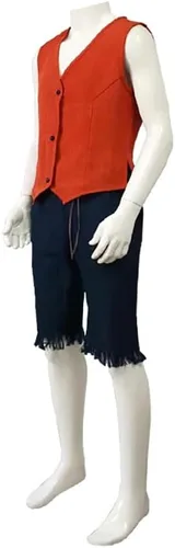 Vista 3 de Luffy - Conjunto completo de disfraz de cosplay con sombrero para fiesta de Halloween