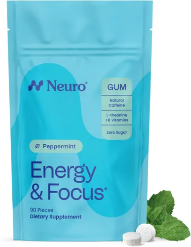 Vista 15 de Neuro Energy & Focus Gum - Goma de mascar de cafeína natural de 40 mg y suplemento energético nootrópico con L-teanina y vitaminas B, sin azúcar