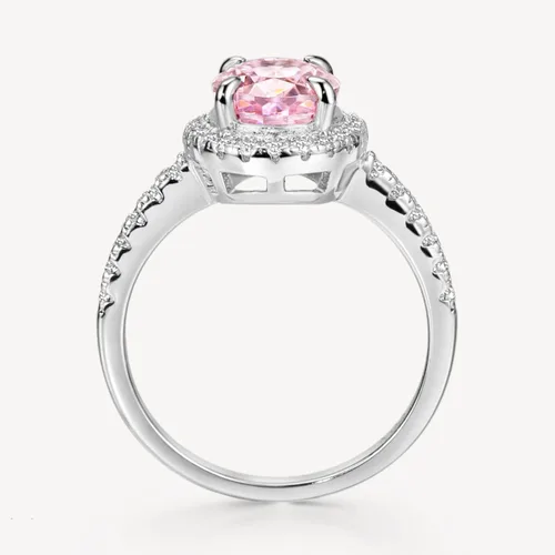 Vista 5 de michooyel S925 - Anillo de compromiso de diamante rosa de corte ovalado de 2.0 quilates para mujer, anillo de boda de diamantes con halo