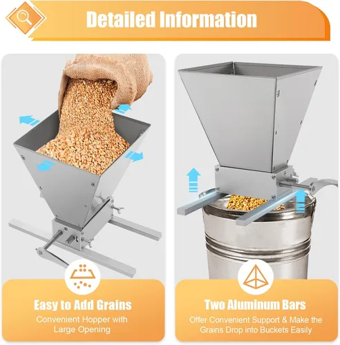 Vista 7 de Trituradora manual de granos, molinillo de cereales secos de acero inoxidable, molino de malta ajustable, taladro de baja velocidad,