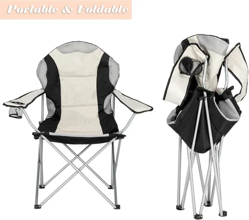 Vista 5 de Sillas plegables de campamento para adultos, sillas de campamento plegables con portavasos y bolsa exterior, silla ligera y portátil al aire libre