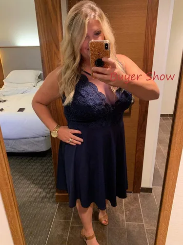 Vista 4 de GRACE KARIN - Vestido de fiesta acampanado sin mangas con encaje y cuello en V profundo para mujer