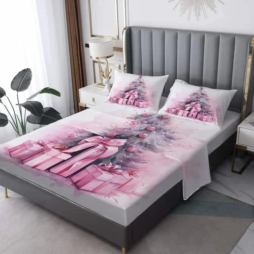 Vista 9 de Juego de sábanas de Navidad tamaño individual, sábanas de microfibra suave y bolsillo profundo, sábanas y fundas de almohada estampadas sin arrugas