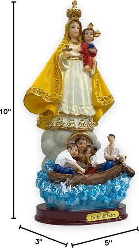 Vista 4 de Imagen Estatua Virgen Caridad de Cobre 10 pulgadas Estatua de Nuestra Señora de la Caridad Figura Religiosa Regalo Religioso