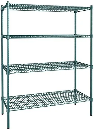 Vista 288 de Kit de 4 estantes de epoxi verde NSF de 21 x 72 pulgadas con postes de 86 pulgadas, estantería de almacenamiento resistente, kit de estantería