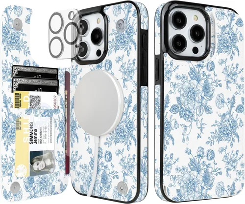 Vista 9 de uCOLOR - Funda tipo cartera para iPhone 15 con tarjetero y diseño de lunares con leche de almendra Bloqueo RFID de piel sintética para mujeres